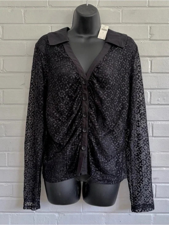Anthropologie Maeve Sheer Lace Blouse in Black, SZ XL NWT - Picture 5 of 10